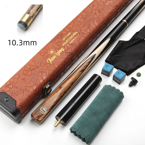 JianYing C01 Professional Billiard Cue – Luxury Set with Zebra Wood Inlay & Floral Carving, 10.3/11.5mm Tips, 145cm – Perfect for Snooker & American Pool